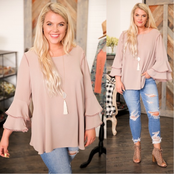 SKYE by Infinity Raine Tops - ✨LAST ONE ✨PLUS Mocha Tiered Sleeve Trim Tunic